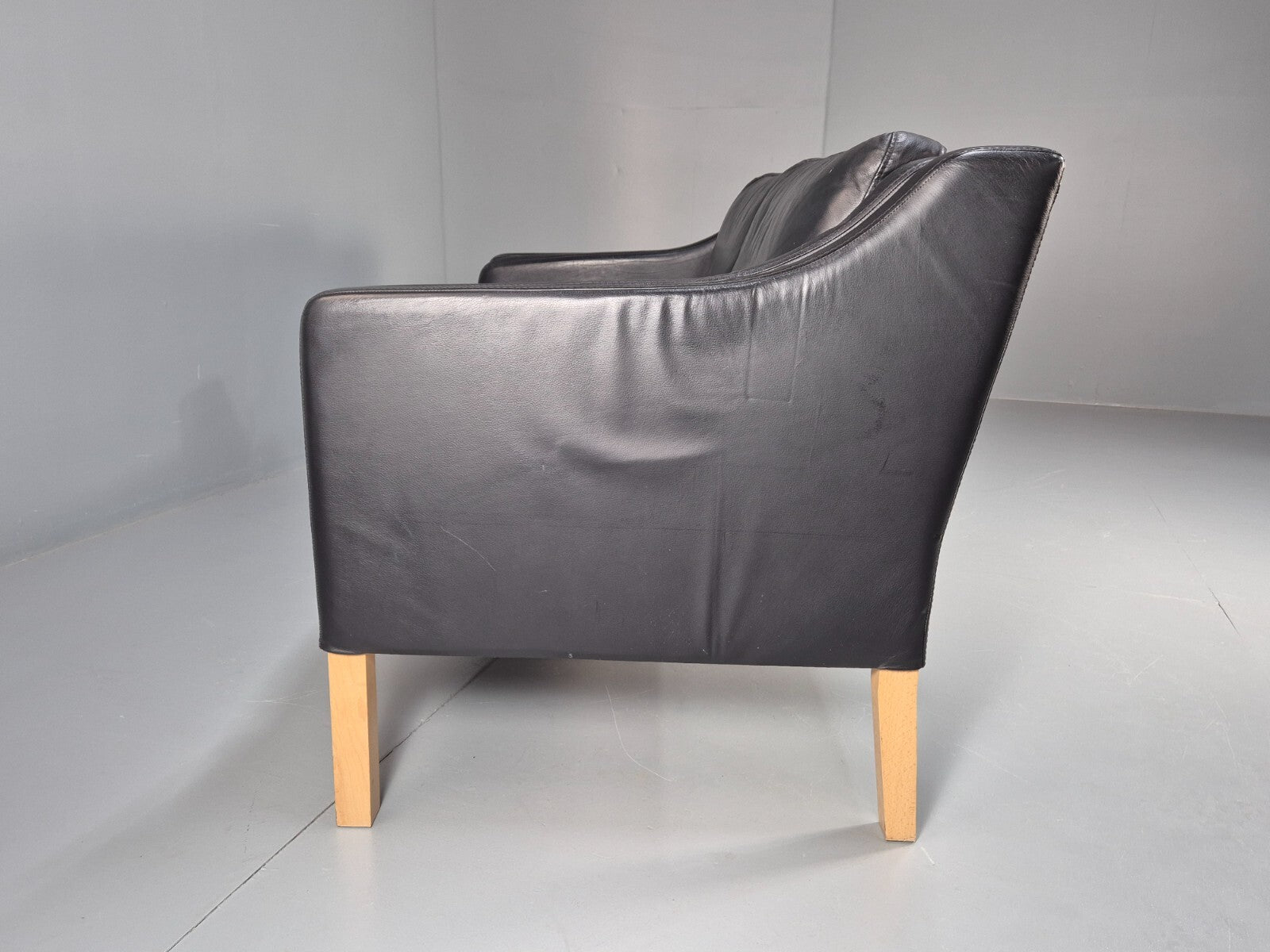 Vintage Danish 2 Seat Sofa Black Leather Mogensen Style Retro MCM EB8615 M2SS - UKDK FURNITURE