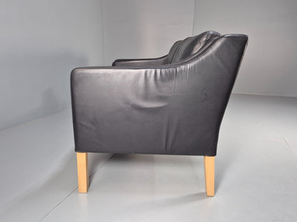 Vintage Danish 2 Seat Sofa Black Leather Mogensen Style Retro MCM EB8615 M2SS - UKDK FURNITURE