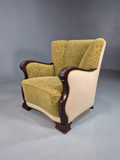 Vintage Danish Lounge Chairs Green and Cream Shell Back 1940s Deco EB7658 VCLO - UKDK FURNITURE