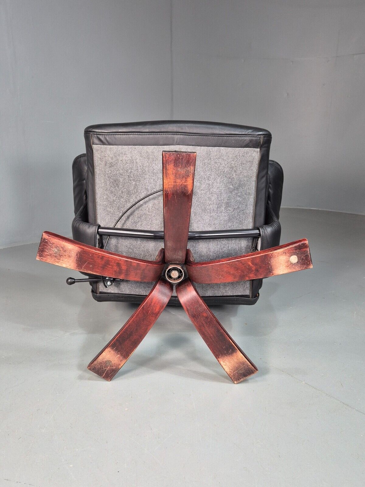 Vintage Danish Swivel Lounge Chair Black Leather Recline 1980 Retro EB8249 MSWI - UKDK FURNITURE