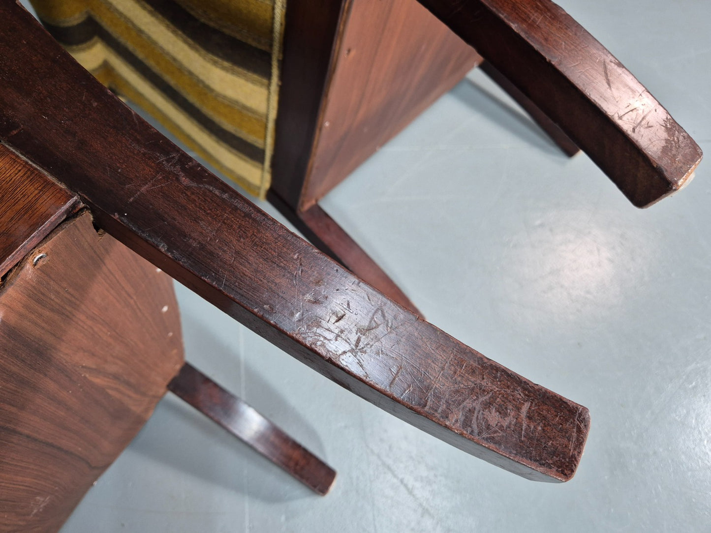 2 Art Deco Danish Lounge Chair Mahogany Frame 3 Green Stripe 1940s EB10748 VCLO12