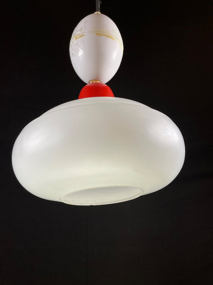 Danish Opaline Pendant Light Glass with Red and White Plastic Retro EB5096 LCLC4