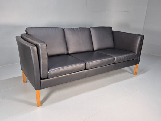 Vintage Danish Black Leather 3 Seat Sofa Retro MCM Style EB9062 M3SS - UKDK FURNITURE