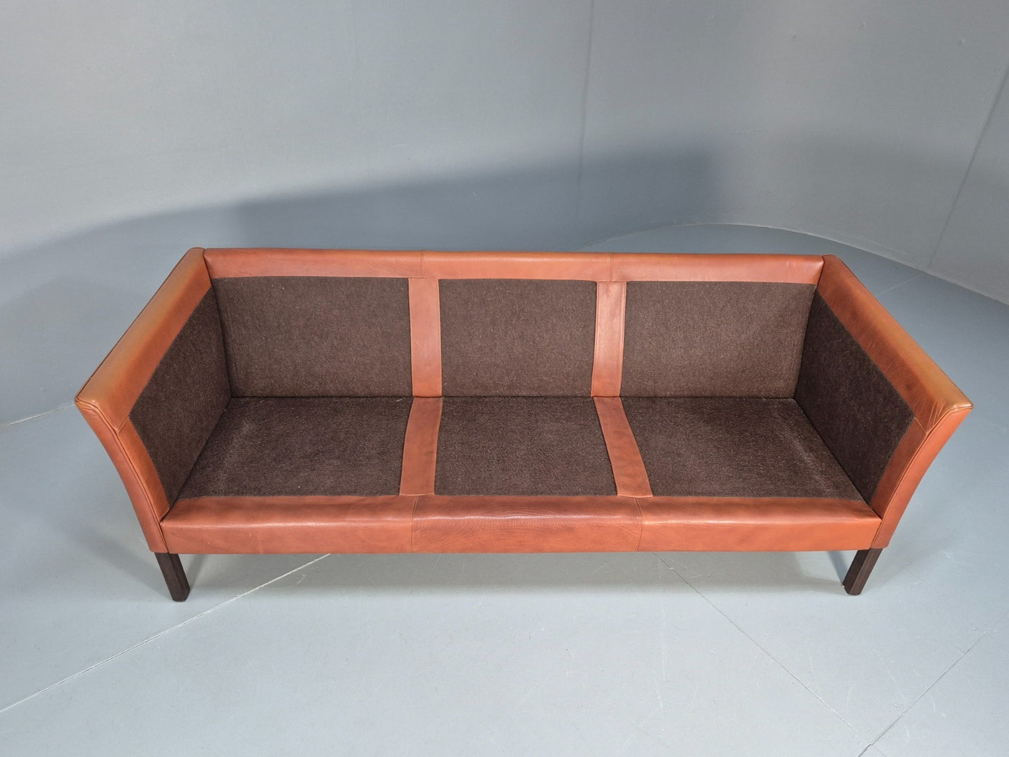 MidCentury Three Seater Sofa Tan Leather Vintage Danish Retro 1970s EB10721 M3SS6