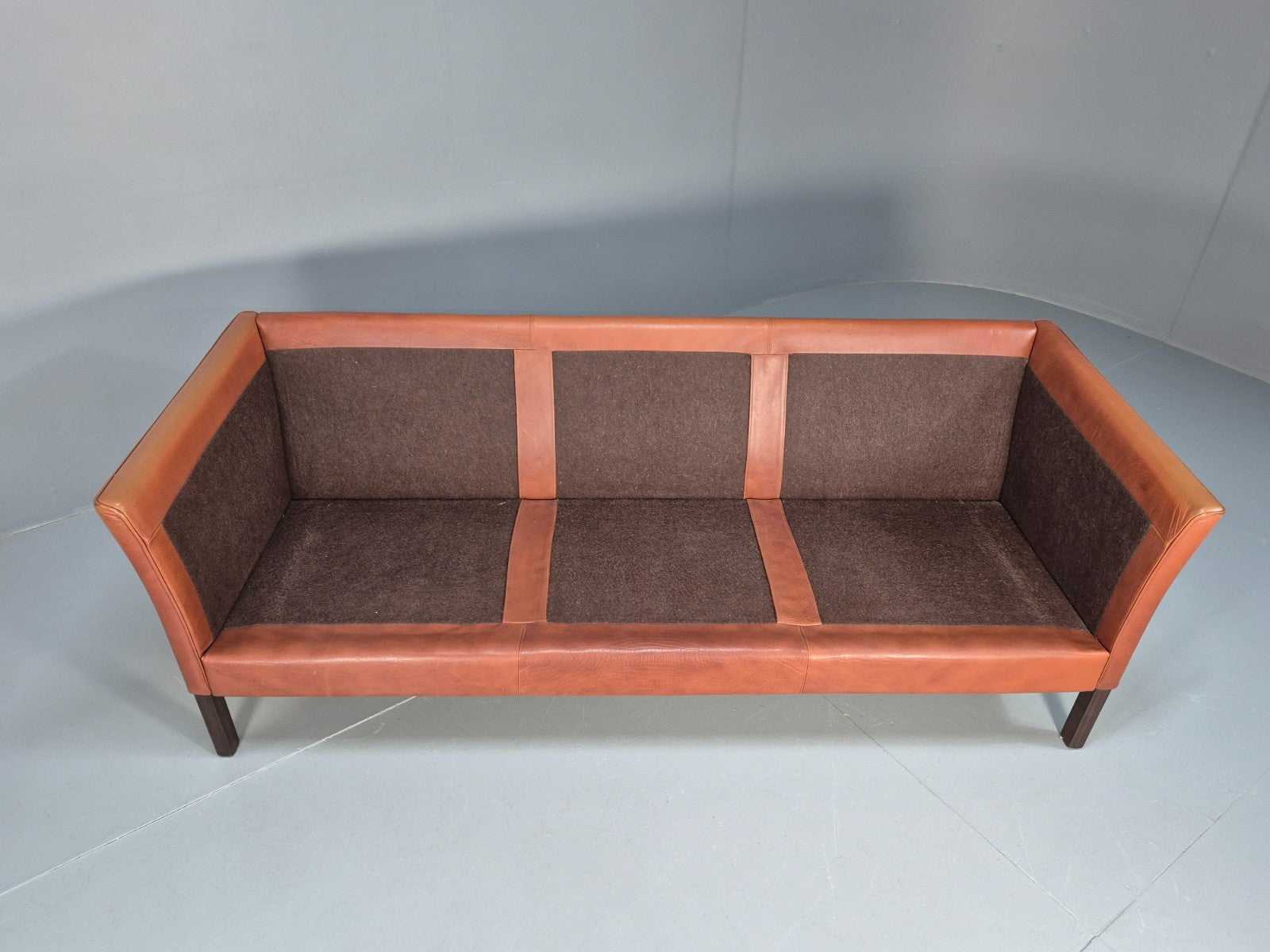 MidCentury Three Seater Sofa Tan Leather Vintage Danish Retro 1970s EB10721 M3SS6