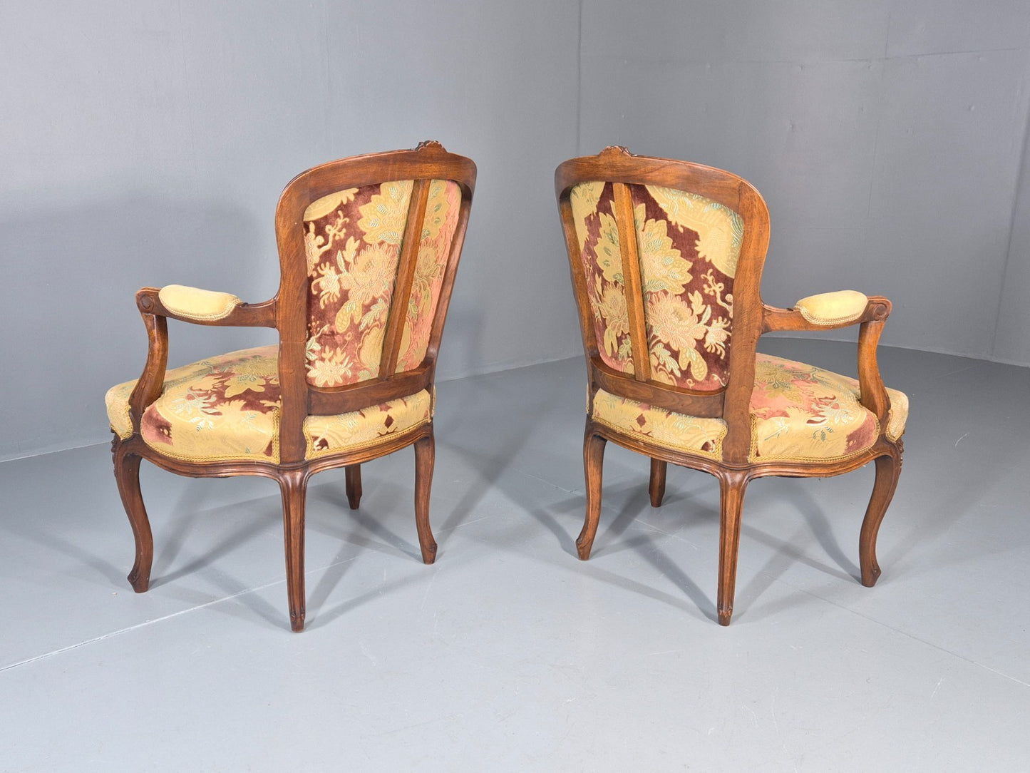 2 Vintage Rococo Armchairs 1950s Danish Floral Upholstery Retro EB11342 VCLO11