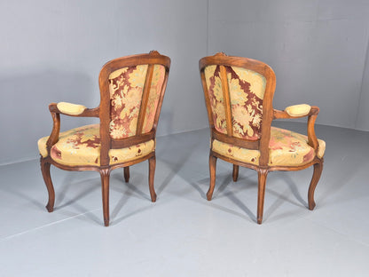2 Vintage Rococo Armchairs 1950s Danish Floral Upholstery Retro EB11342 VCLO11