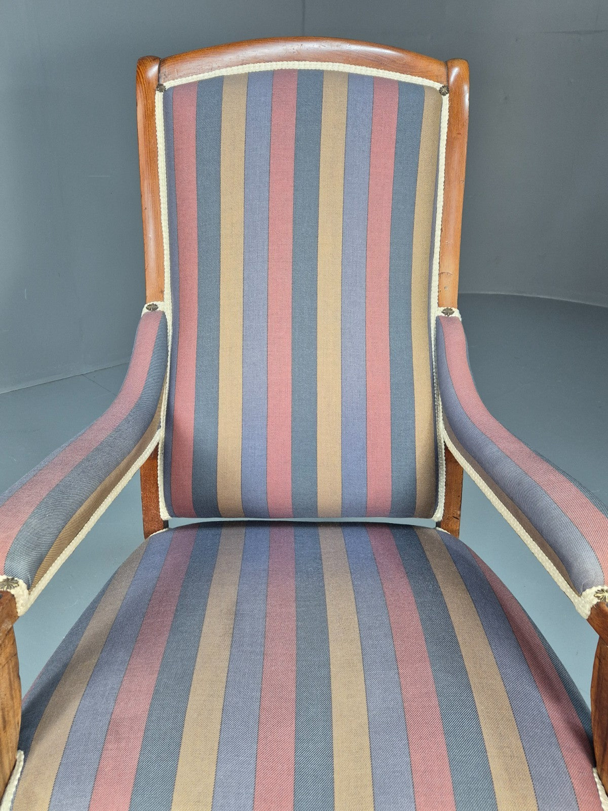Antique Mahogany Lounge Chair Striped Cotton Upholstery EB10625 VCLO7