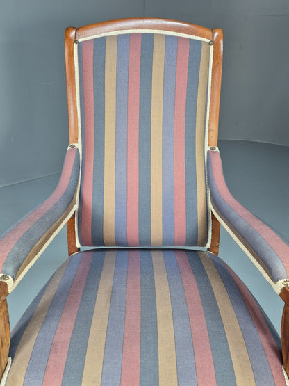 Antique Mahogany Lounge Chair Striped Cotton Upholstery EB10625 VCLO7