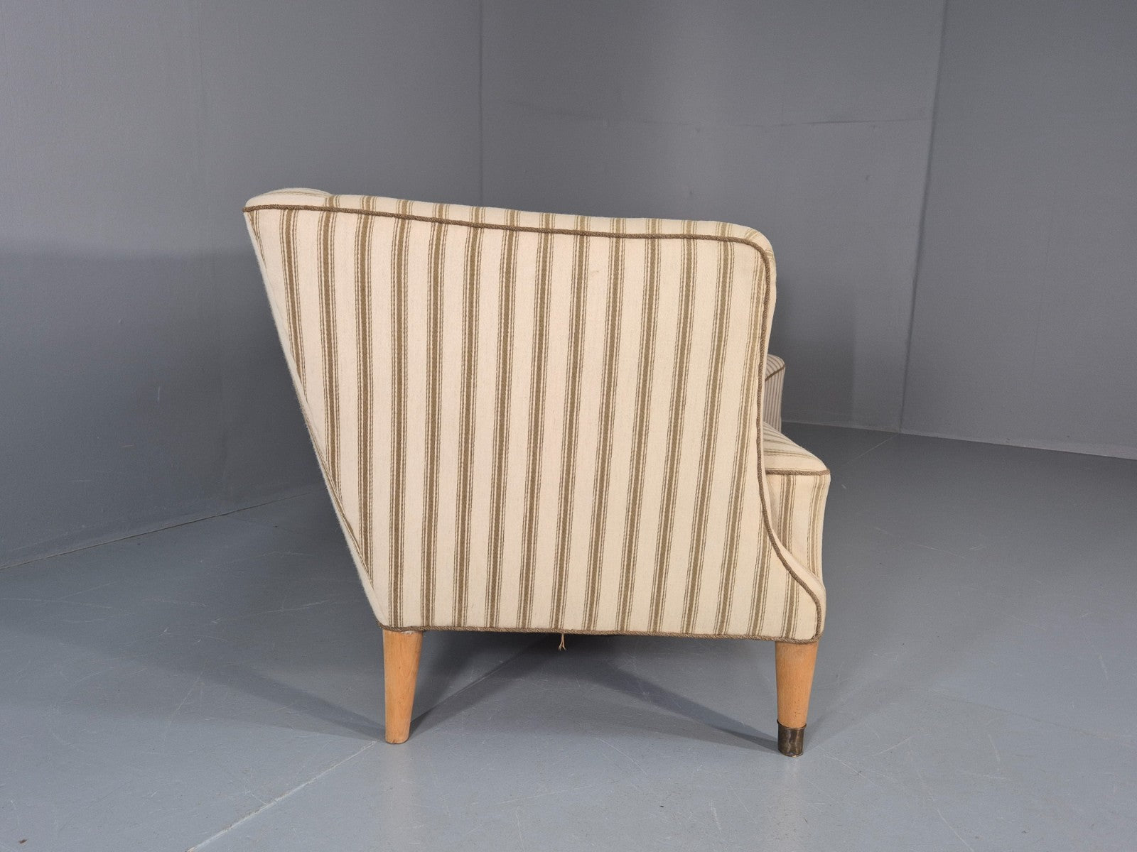 Three Seater Art Deco Curved Sofa 1930s Vintage Cream Green Wool  EB10799 V3SS9