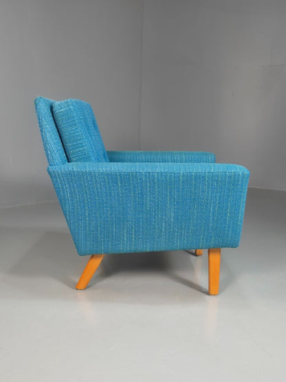 Vintage Swedish Lounge Chair Blue Wool Retro 1960s MCM EB7894 MNOR - UKDK FURNITURE