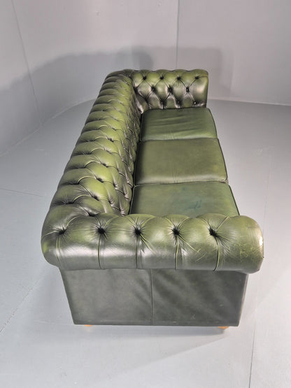 3 Seater Chesterfield Sofa Green Leather Studded Vintage EB11030 VCHE15