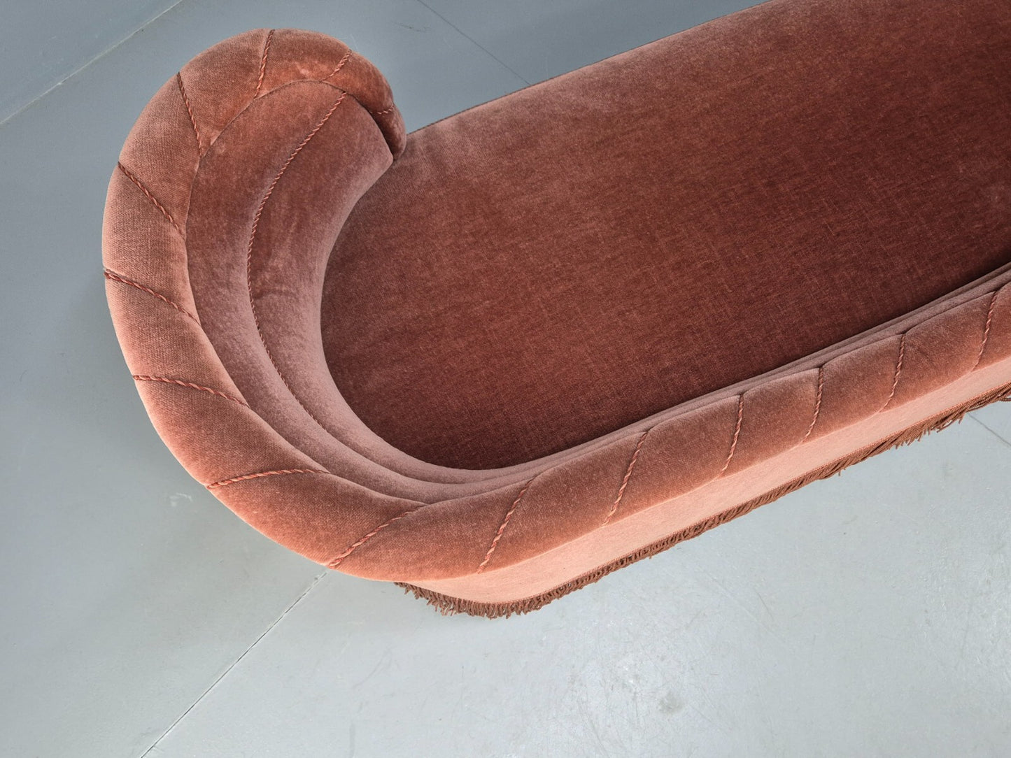 Vintage Danish Art Deco Chaise Lounge Pink Velour Tassels 1930s EB9664 VCHA - UKDK FURNITURE