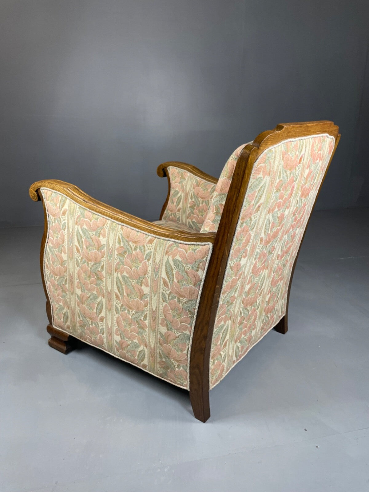 Danish Upholstered Armchair Circa 1930s Oak Framed Floral Retro EB4510 VCAR14