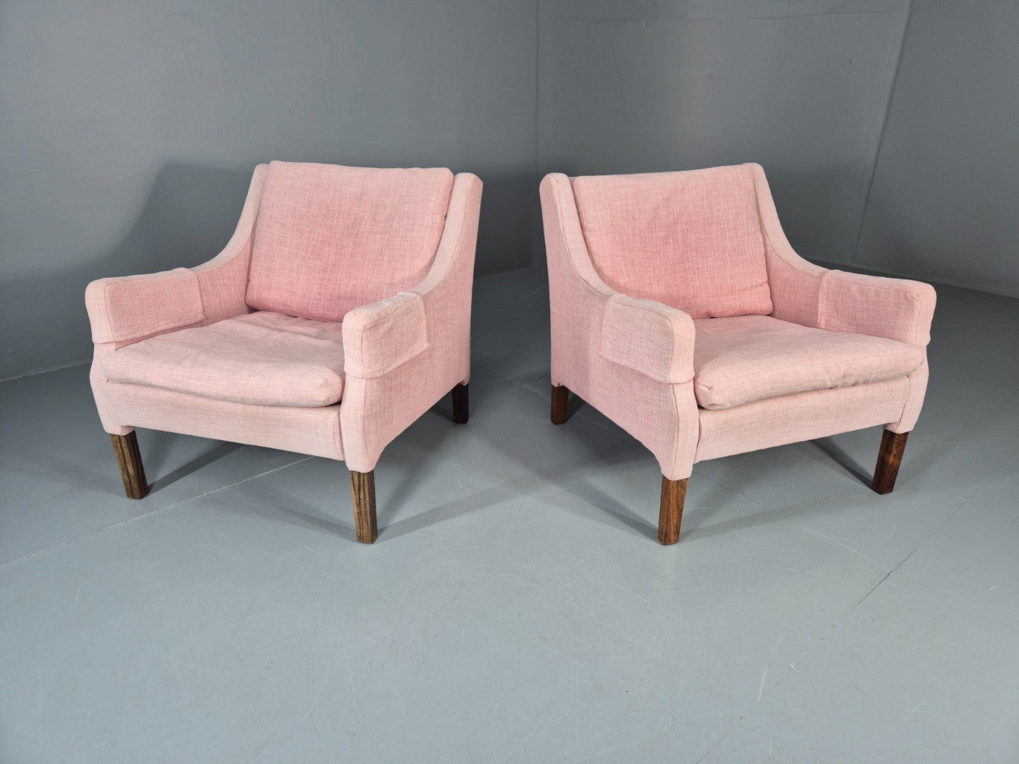 2 Midcentury Lounge Chairs 1960s Vintage Danish Pink Cotton EB11217 MNOR0