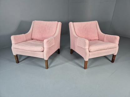 2 Midcentury Lounge Chairs 1960s Vintage Danish Pink Cotton EB11217 MNOR0