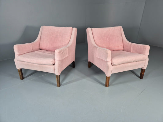 2 Midcentury Lounge Chairs 1960s Vintage Danish Pink Cotton EB11217 MNOR0