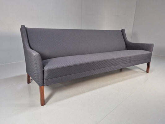 Vintage Danish 3 Seat Sofa Blue Check Cotton Mogensen MCM 1960s EB8589 M3SS - UKDK FURNITURE