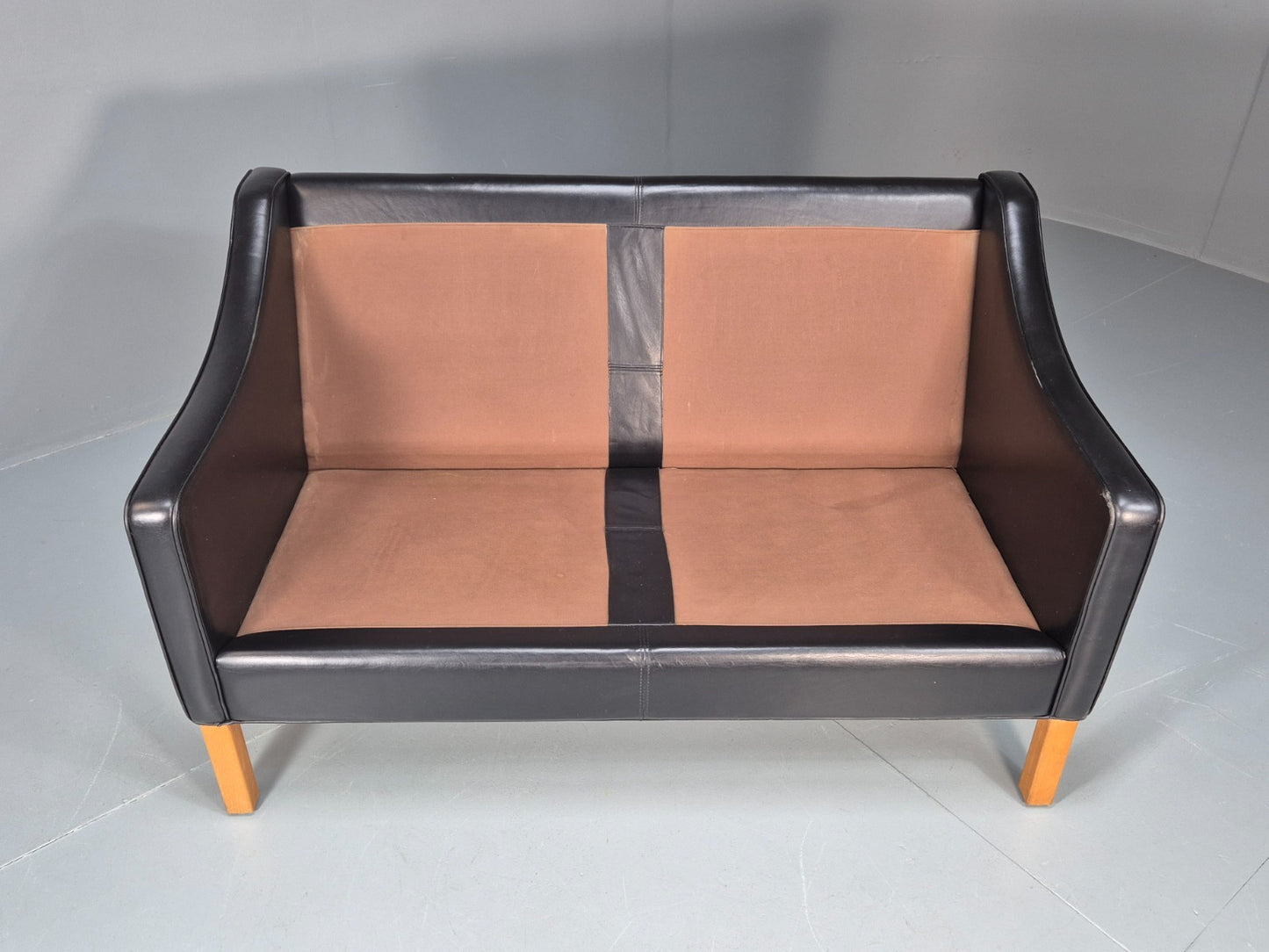 Two Seat Sofa Vintage Danish Black Leather 1970s Retro Mid Century  EB10122 M2SS8