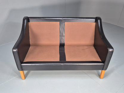 Two Seat Sofa Vintage Danish Black Leather 1970s Retro Mid Century  EB10122 M2SS8
