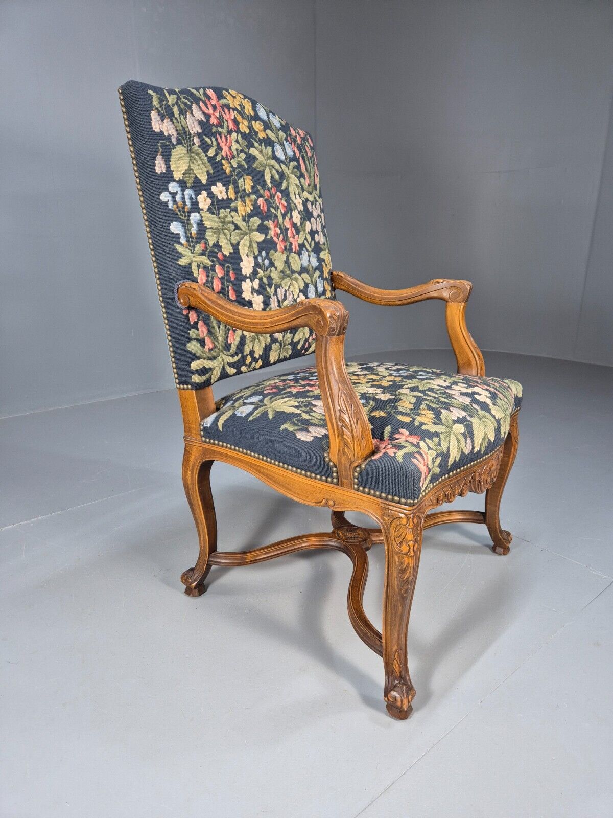 Vintage Danish Lounge Blue Floral Oak 17th Century Style EB8994 VCLO - UKDK FURNITURE