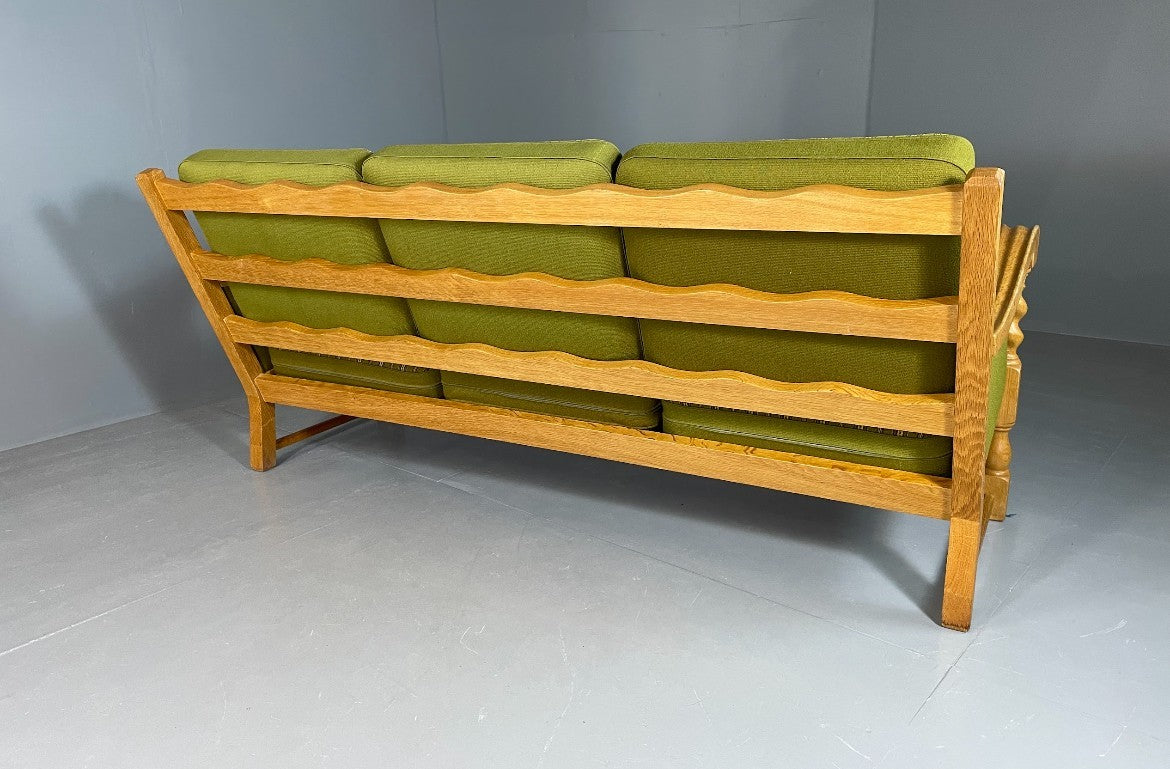 3 Seat Sofa Vintage Danish Kjaernulf Style Oak and Green Wool Retro EB6479 M3SS14