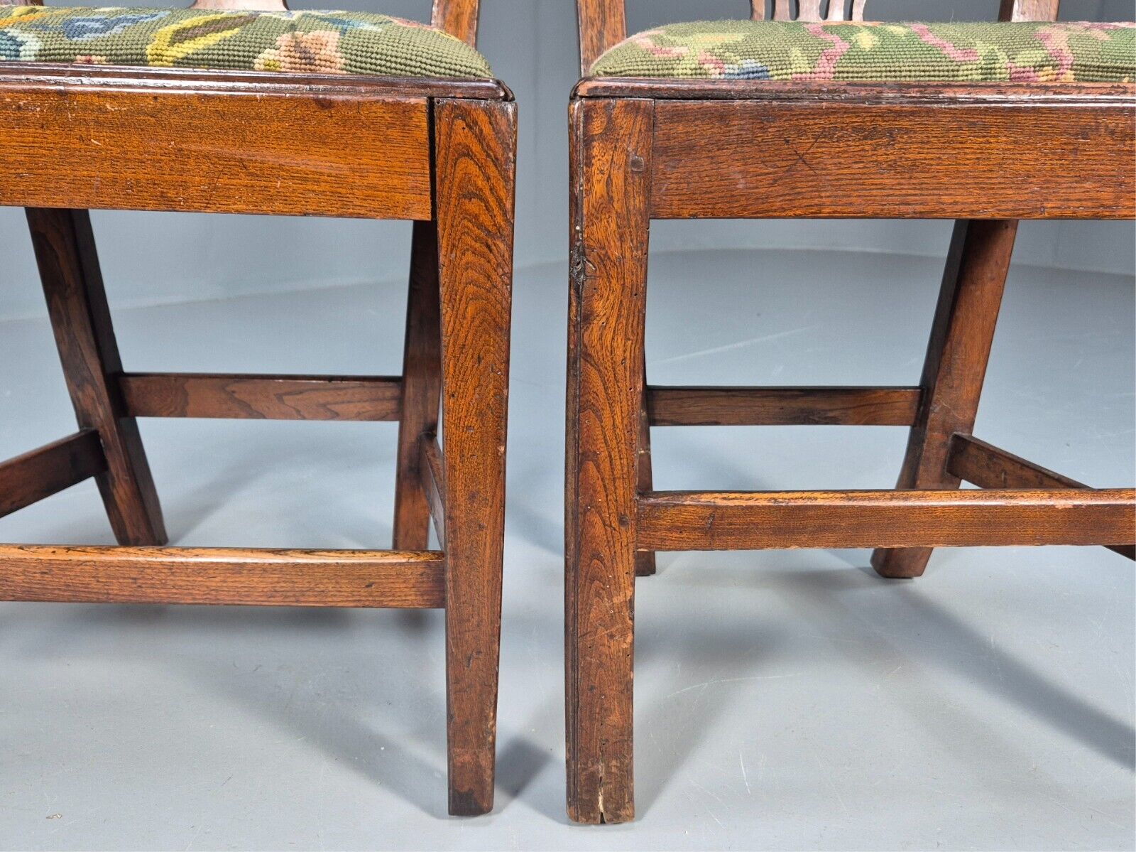 2 Vintage Oak Dining Chairs Green Floral Georgian Style Antique EB9084 VDIN - UKDK FURNITURE