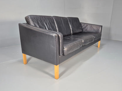 Vintage Danish 3 Seat Sofa Black Leather Straight back Arm Retro MCM EB8622 M3SS - UKDK FURNITURE