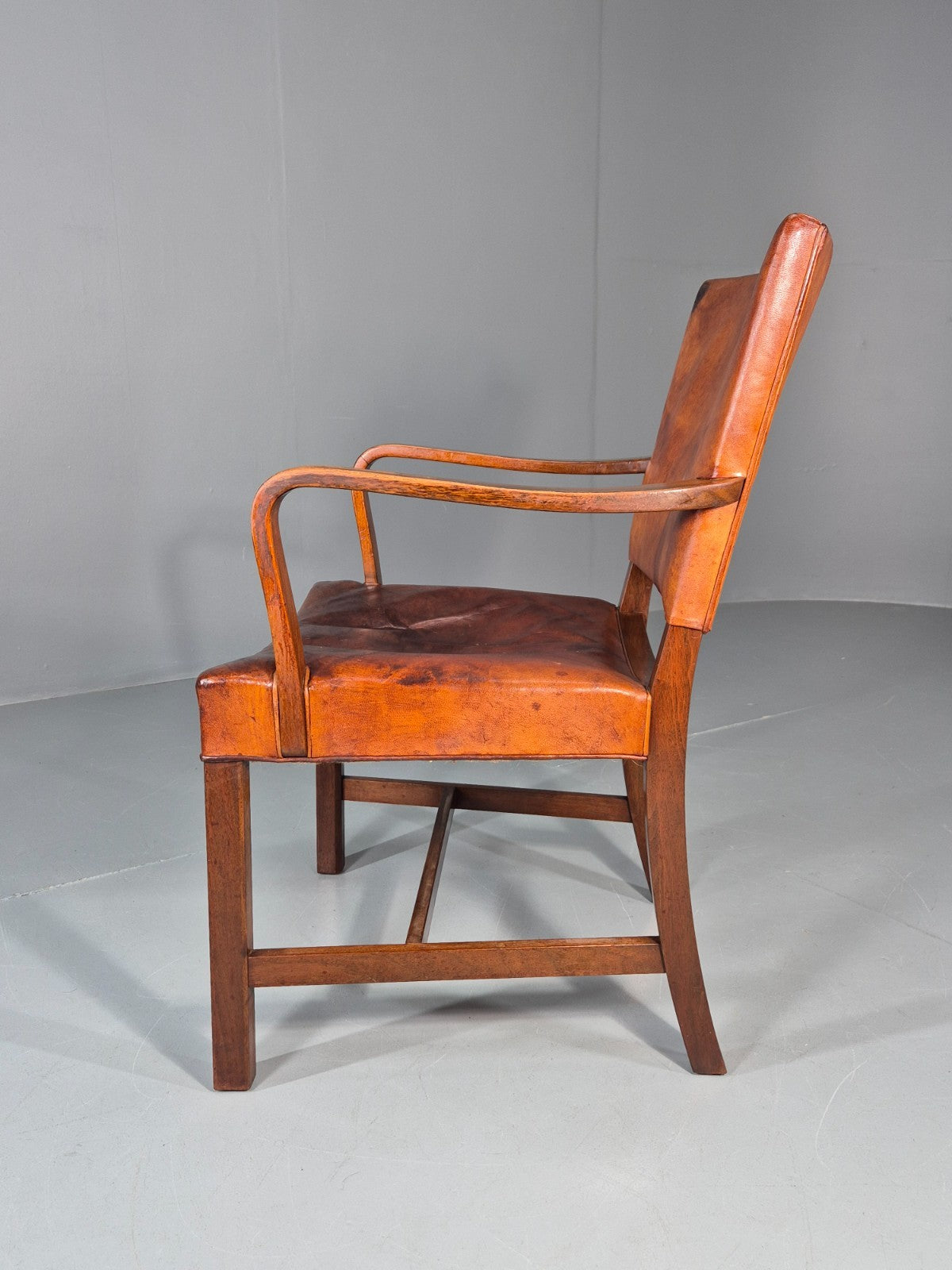 Danish Desk Chair 1930s Vintage Leather and Teak Kaare Klint Style EB10769 VLEA10