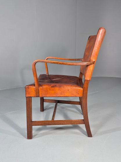 Danish Desk Chair 1930s Vintage Leather and Teak Kaare Klint Style EB10769 VLEA10