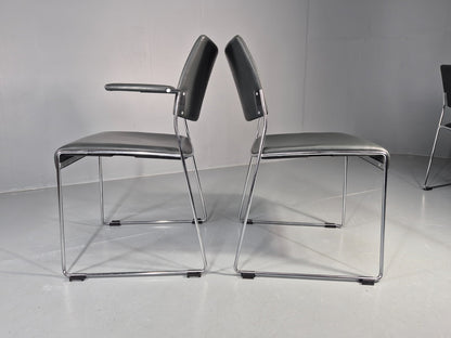 6 Leather Stacking Chairs Brunner Linos Dark Green Chrome Modern EB11734 MSTA7