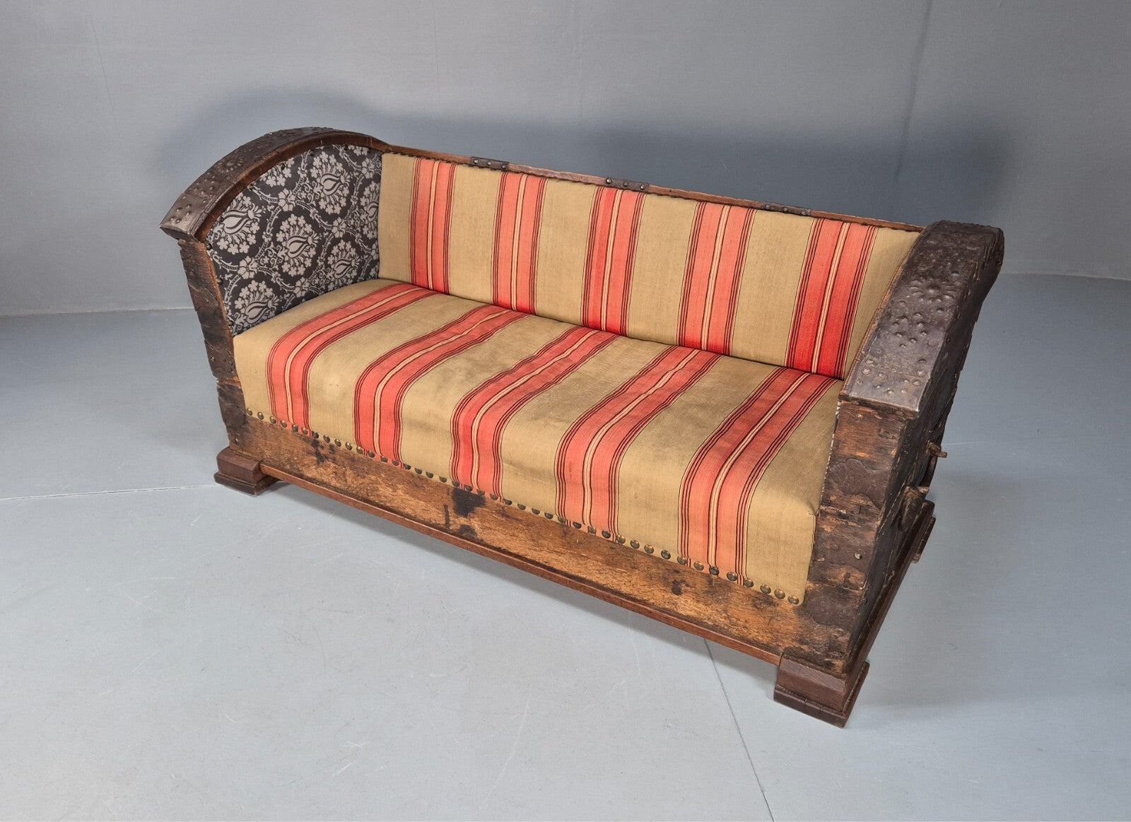 Antique Danish Oak Chest Two Seater Sofa Striped Stamped 19th Cent EB9602 V2SS - UKDK FURNITURE