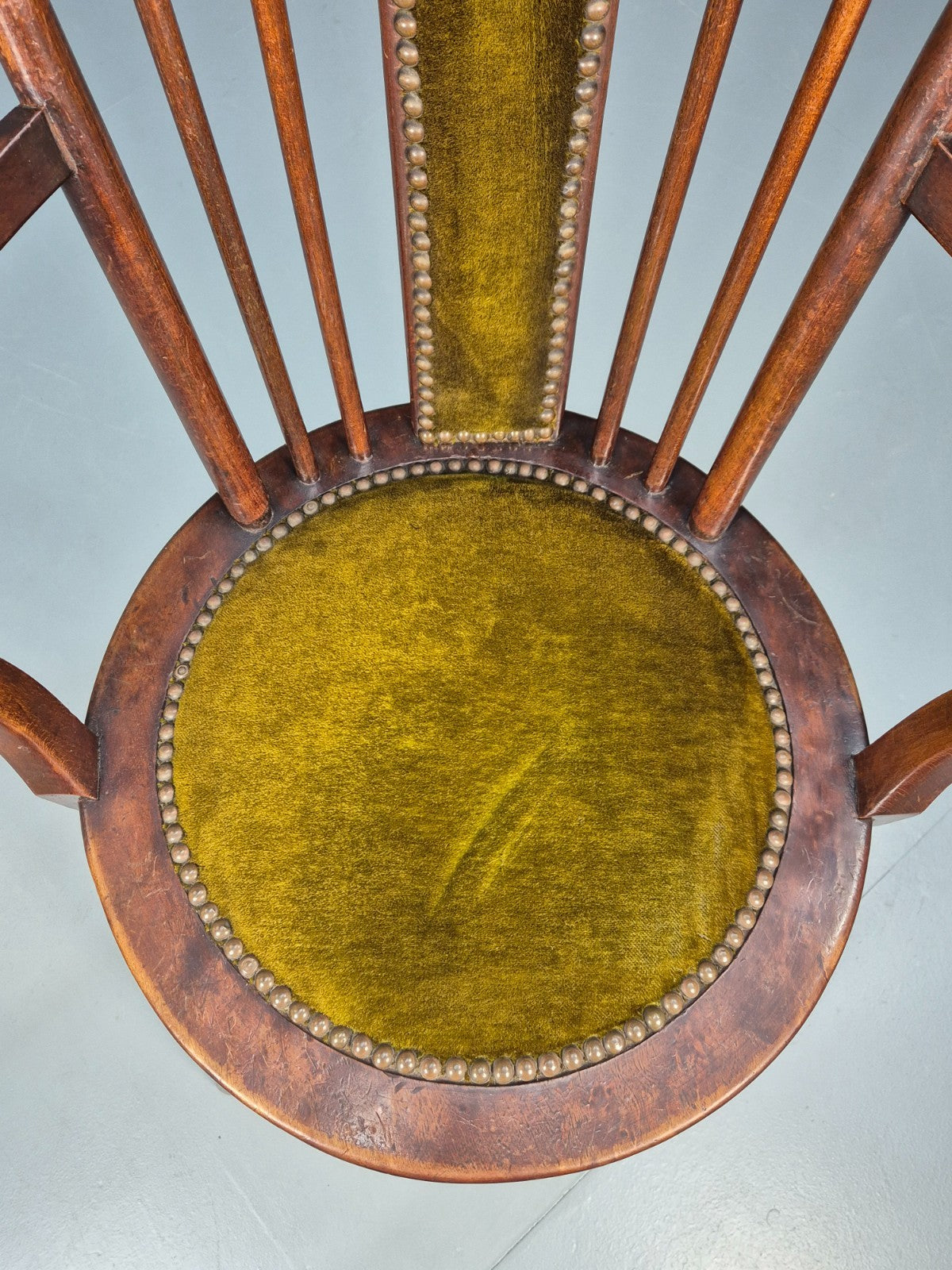 Edwardian Penny Seated Elbow Chair Mahogany Frame green Velour 1900 EB10612 VWOO13