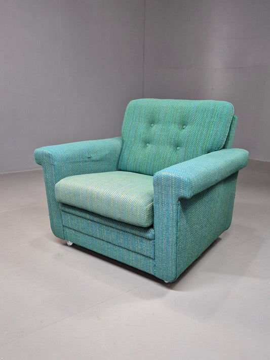Vintage Danish Lounge Chair Blue Wool Retro MCM 1970s E8292 MNOR - UKDK FURNITURE