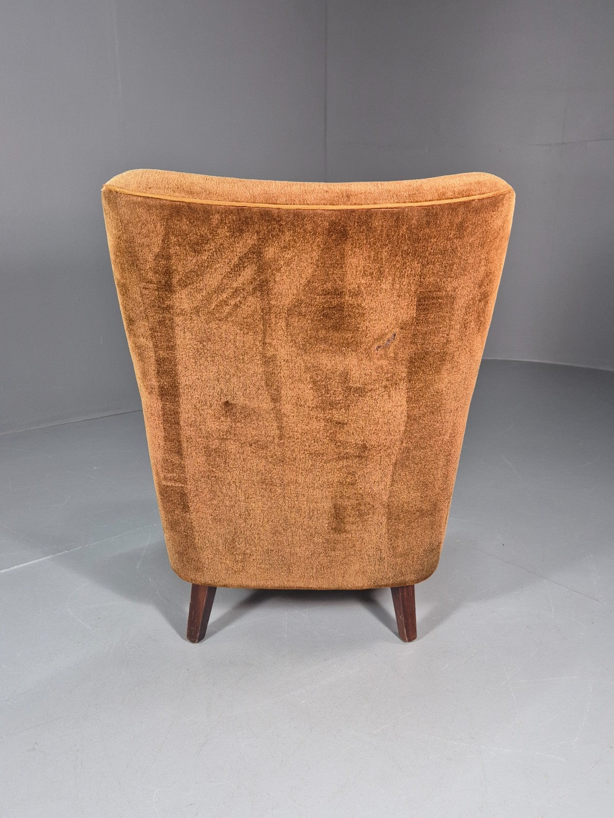 Mid Century Tub Chair Danish 1960s Brown Velour Retro Buttons EB10755 MNOR10