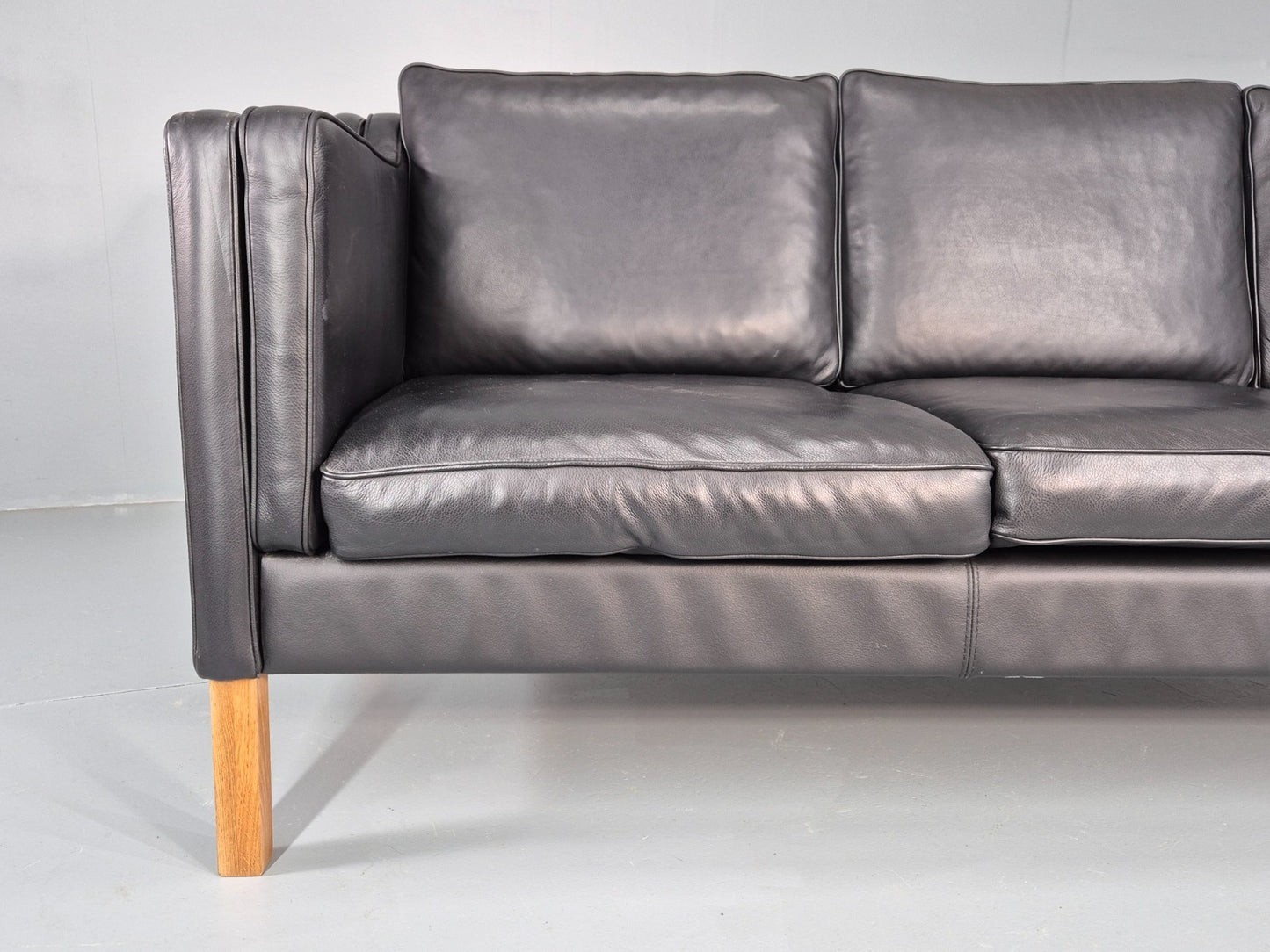 Vintage 3 Seat Sofa Danish Black Leather and Vinyl Mid Century EB10468 M3SS2