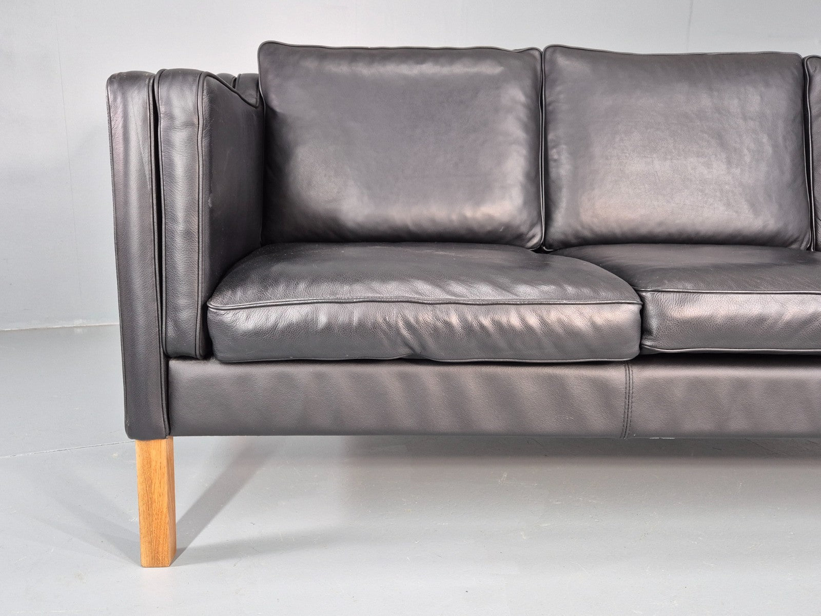 Vintage 3 Seat Sofa Danish Black Leather and Vinyl Mid Century EB10468 M3SS2