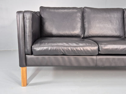 Vintage 3 Seat Sofa Danish Black Leather and Vinyl Mid Century EB10468 M3SS2
