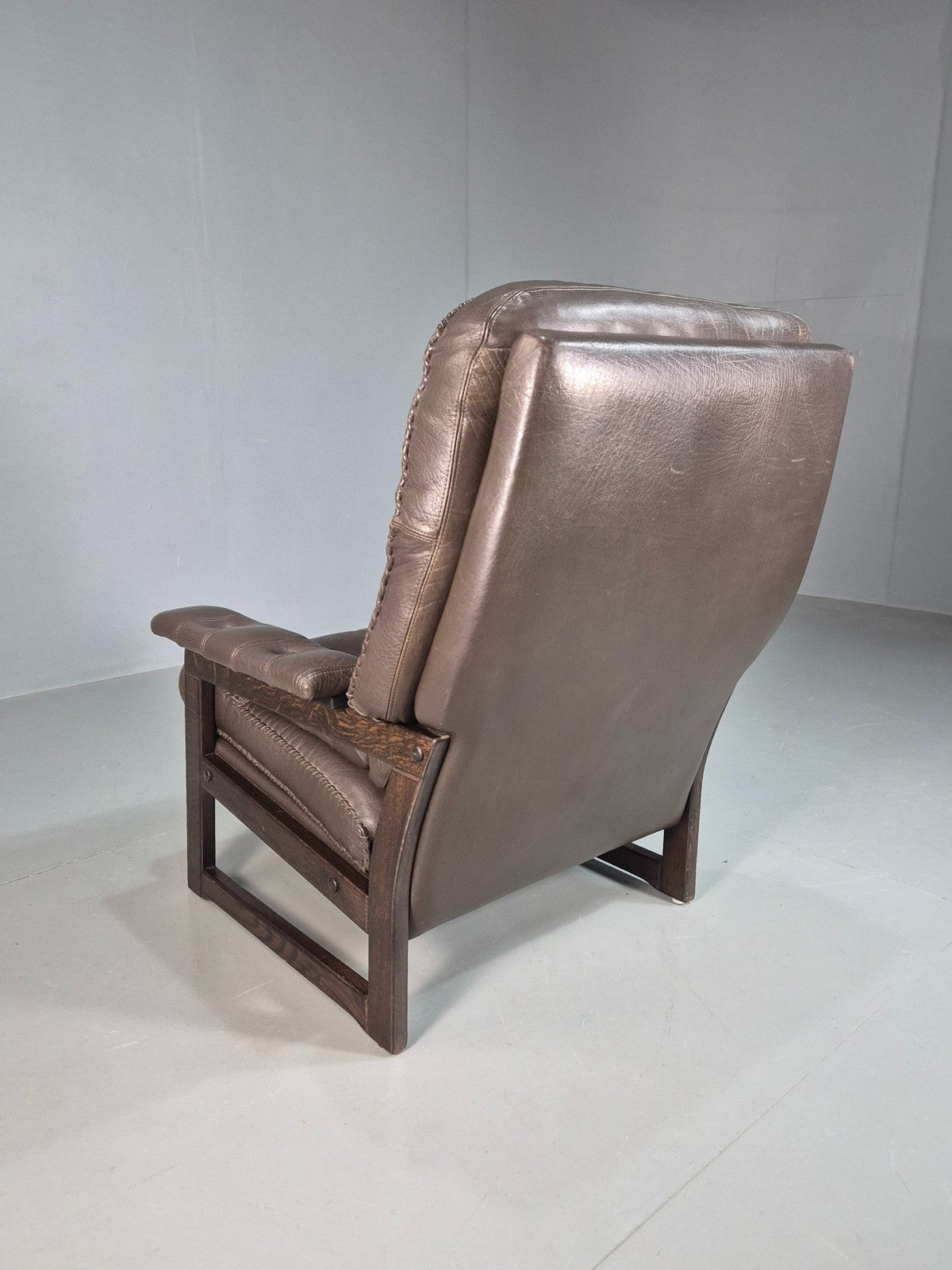 Vintage Mid Century Danish Leather Lounge Chair Stitched Detail Retro 70s EB82397
