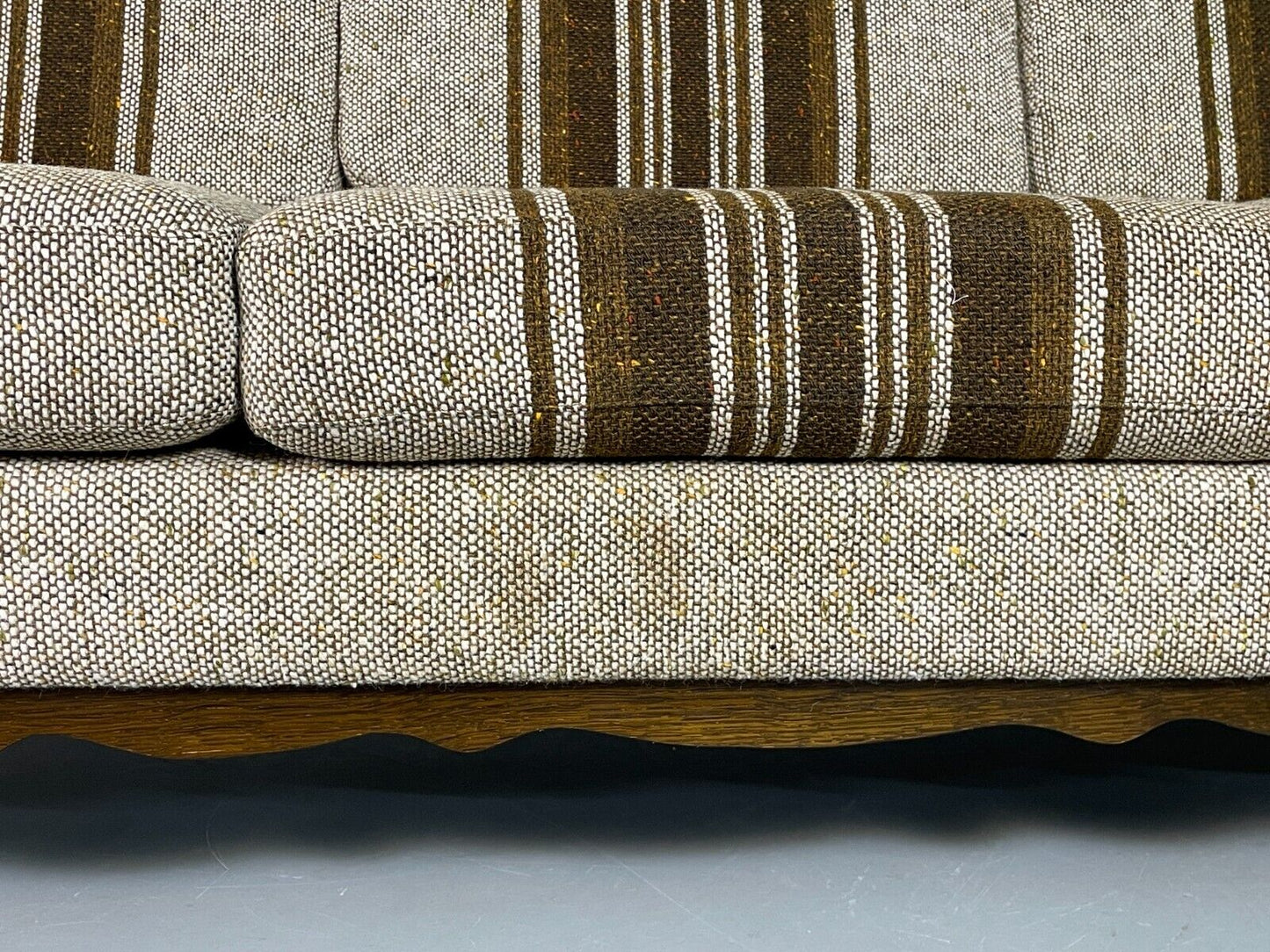 Vintage Danish 3 Seat Sofa Cream and Green Wool Oak Frame Retro 1970 EB6735 M3SS - UKDK FURNITURE