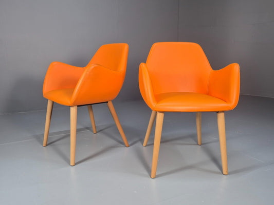 2 Vintage Orange Bucket Form Vinyl Armchairs Retro Modern EB9709 MNOR - UKDK FURNITURE