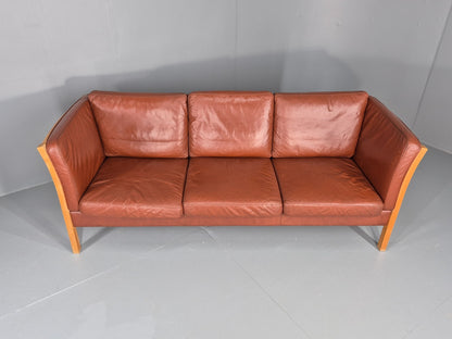 Vintage Stouby 3 Seat Sofa Reddy Brown Leather Mid Century Retro EB10528 M3SS4
