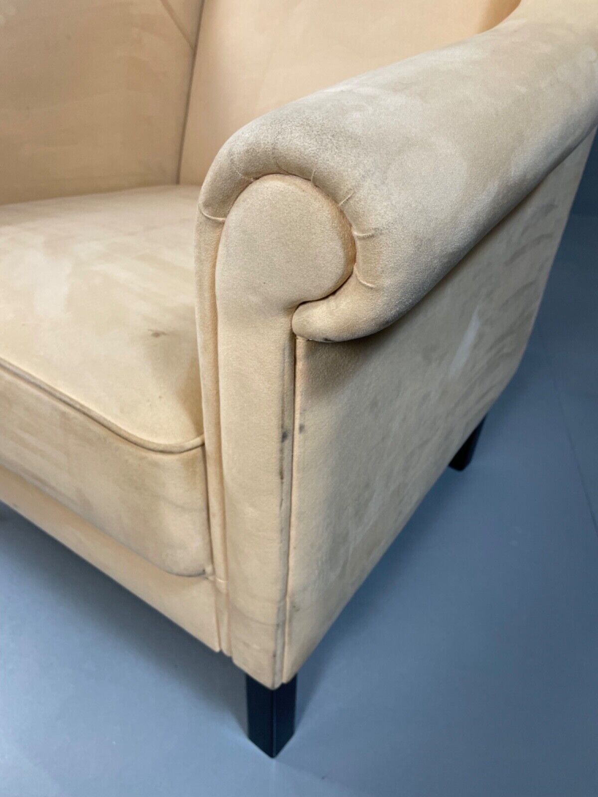 Danish Modern Cream Suede Wing Back Armchair, MCM, Retro, Vintage EB4500 VCLO - UKDK FURNITURE