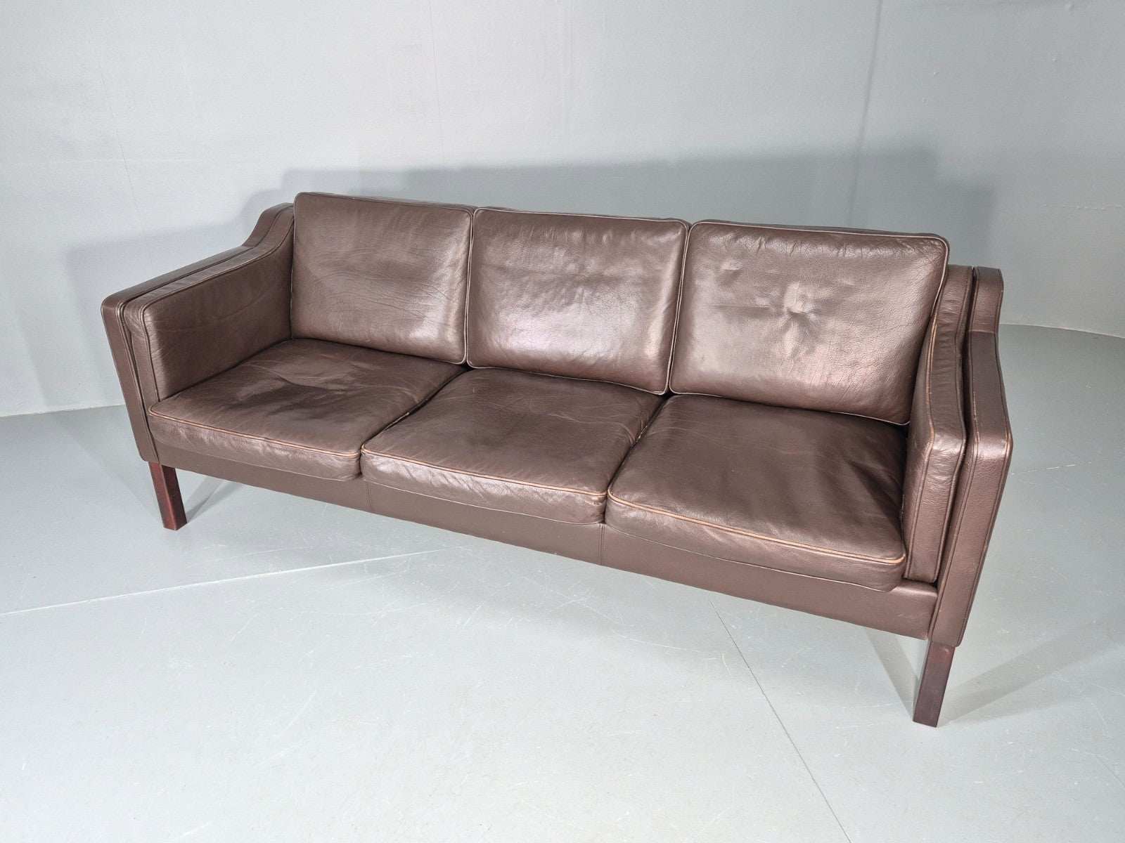 Vintage 2 Seater Settee 1970s Danish Brown Leather Mogensen Style EB11641 M3SS4