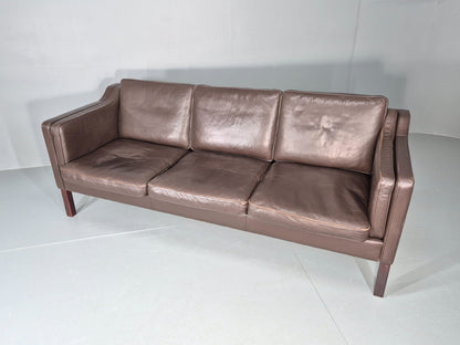 Vintage 2 Seater Settee 1970s Danish Brown Leather Mogensen Style EB11641 M3SS4