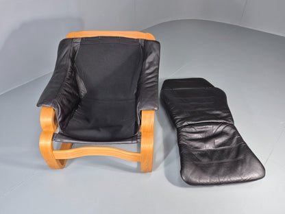 Skippers Apollo Leather Lounge Chair Bentwood Frame 1980s Retro MCM EB11290 MBEN12