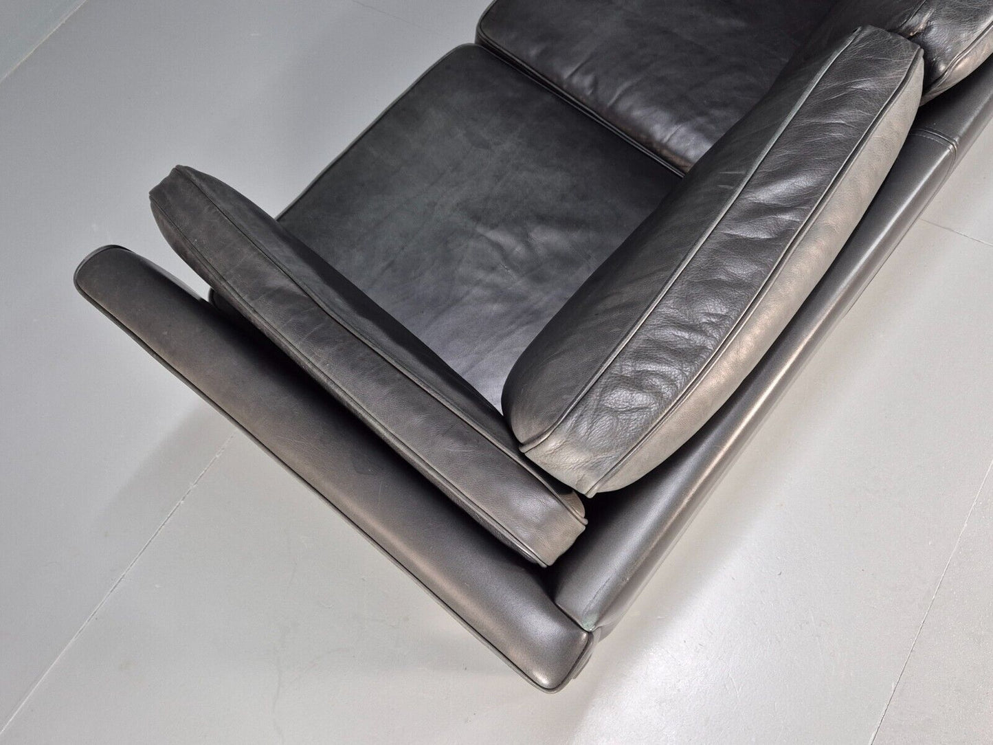 Vintage Danish 3 Seat Sofa Black Leather Mogens Hansen Retro 1970s EB8630 M3SS - UKDK FURNITURE