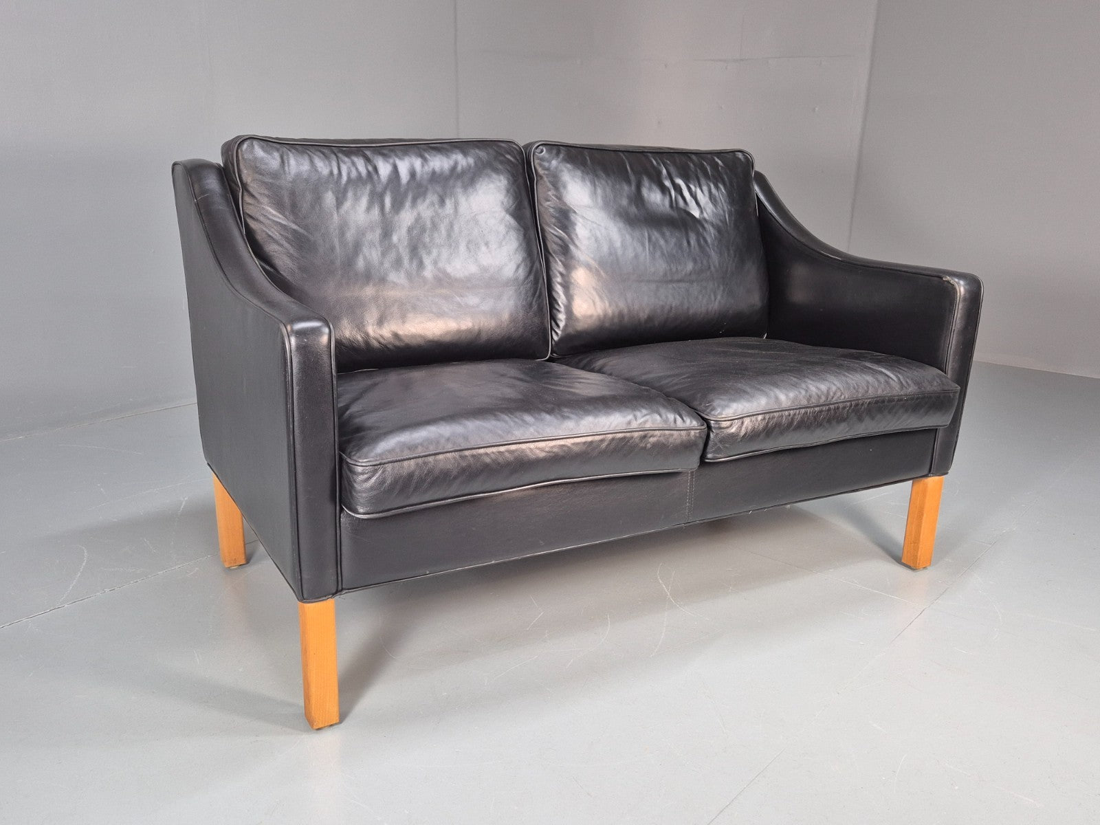 Two Seat Sofa Vintage Danish Black Leather 1970s Retro Mid Century  EB10122 M2SS0