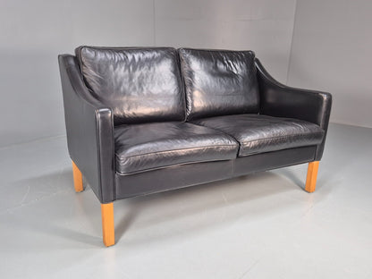 Two Seat Sofa Vintage Danish Black Leather 1970s Retro Mid Century  EB10122 M2SS0