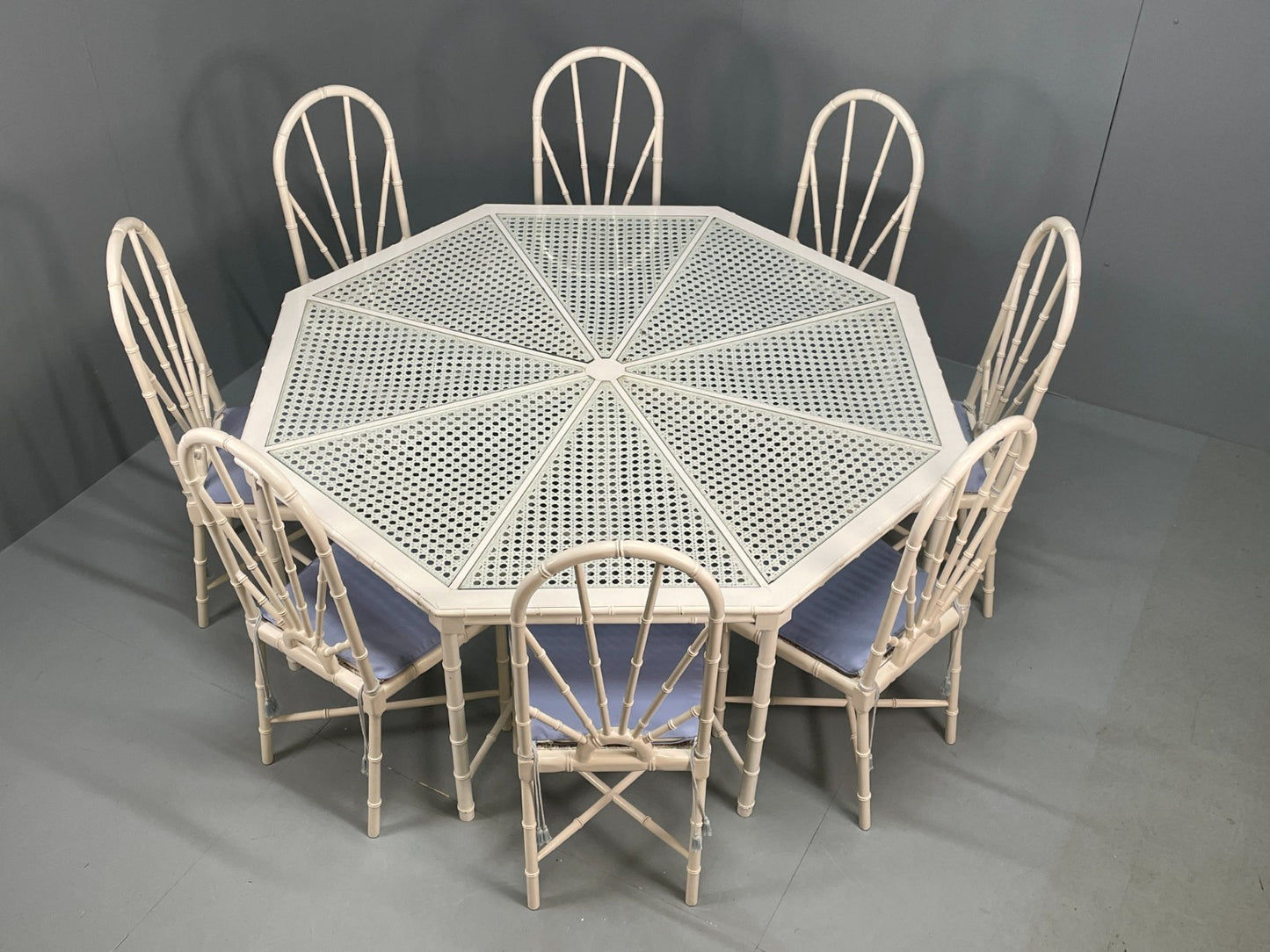 White Bamboo Dining Table & 8 Chairs Harrods 1950s Plantation Style EB11554 MWOO1